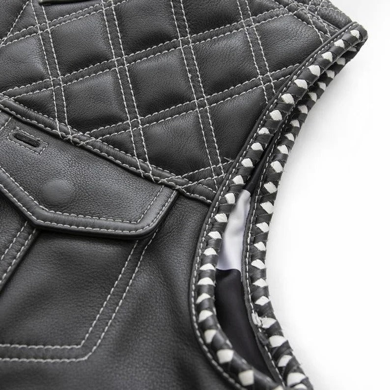 "Black Leather Perfection: The Essential Biker Vest"