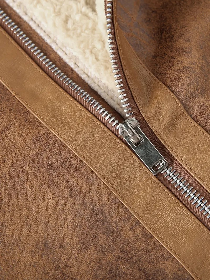 Matte Brown Leather Fur Jacket – Luxe Warmth with a Rugged Edge