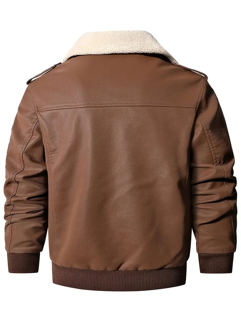 Men's Aviator Bomber Jacket with Patches and Sherpa Collar