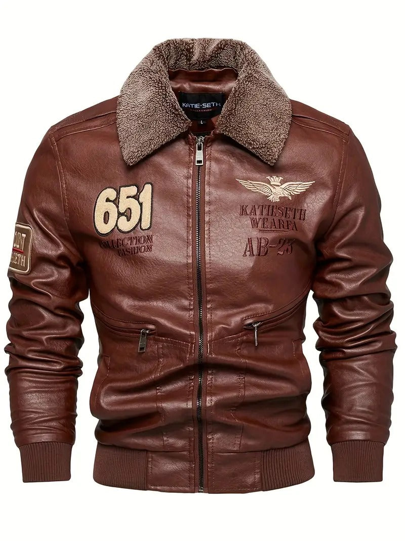 Brown Aviator Fur Collar Leather jacket for Biker