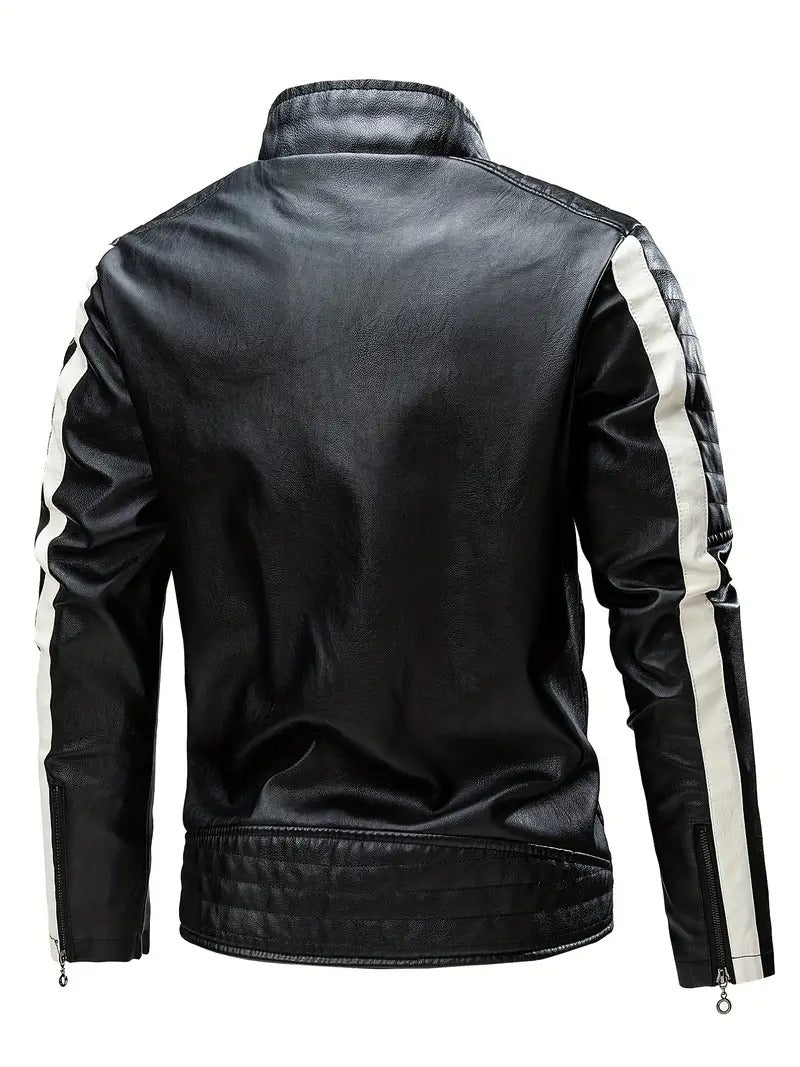 Black/White Cafe Racer Biker Leather Jacket