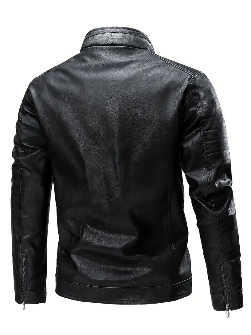 Men's Black Leather Aviator Jacket with collar