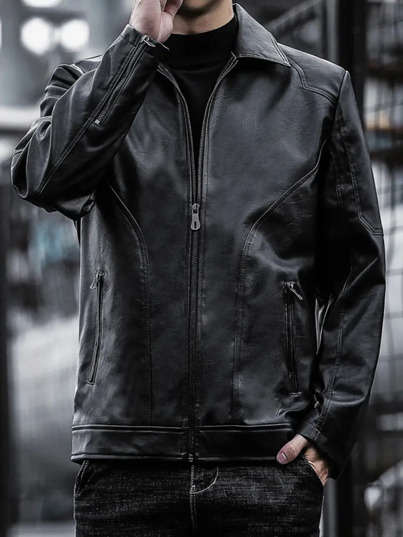 Black Vintage Style Leather Biker Jacket