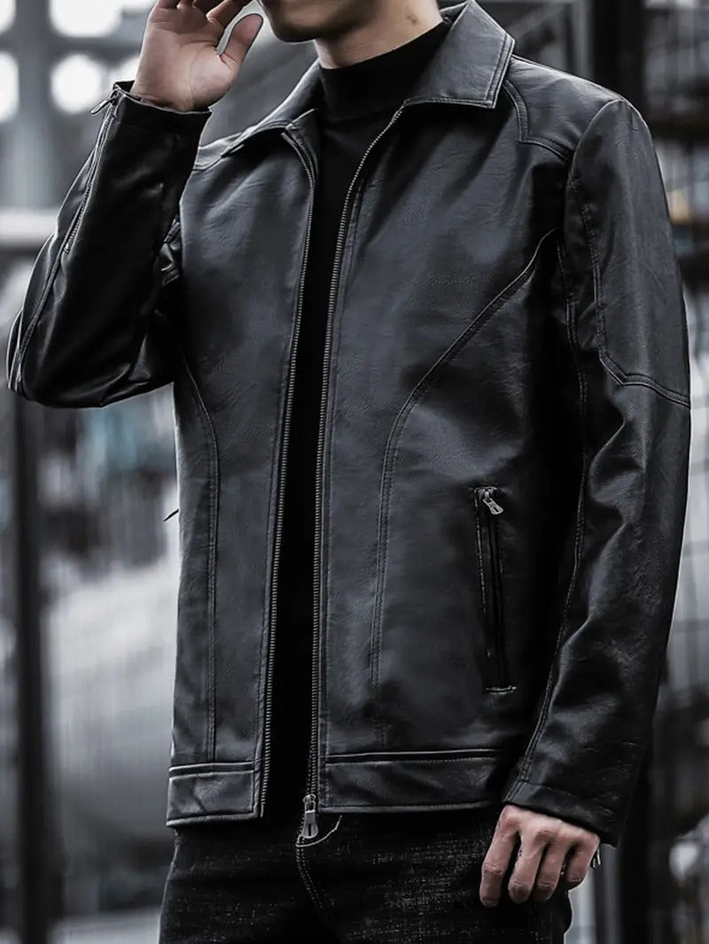 Black Vintage Style Leather Biker Jacket