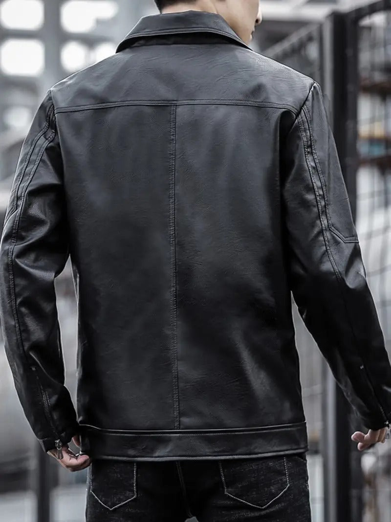 Black Vintage Style Leather Biker Jacket