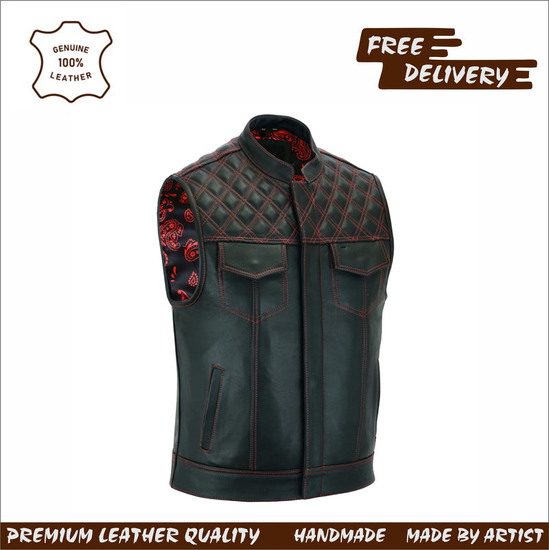 Red Diamond Quilted Leather Vest – Style Meets Craftsmanship