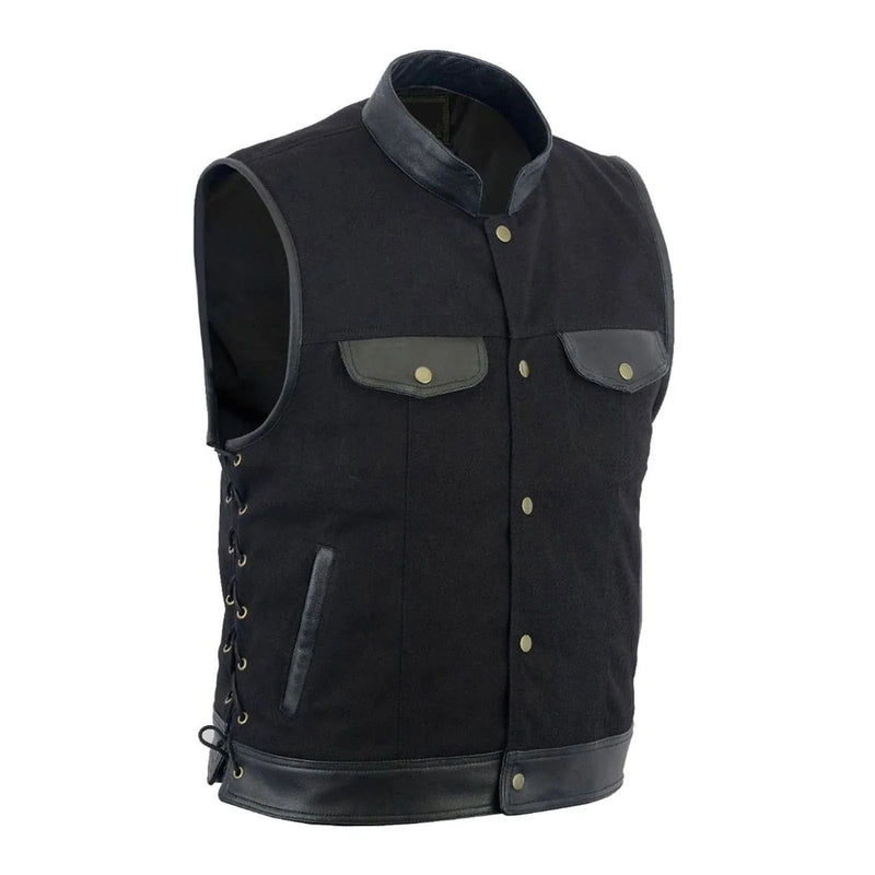 Leather House Men's SOA Trim Denim Vest with Side Laces