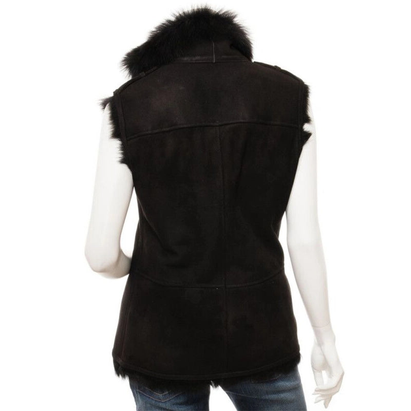 Women's Black Toscana Shearling Leather Vest