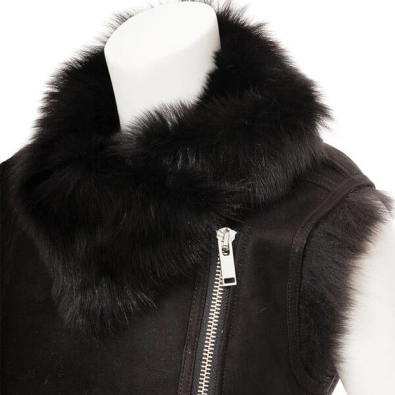 Women's Black Toscana Shearling Leather Vest