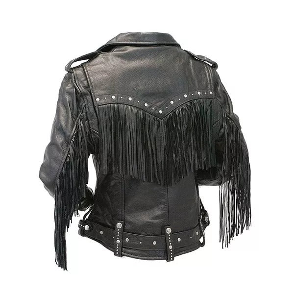 Women’s Motorcycle Black Fringe Leather Jacket