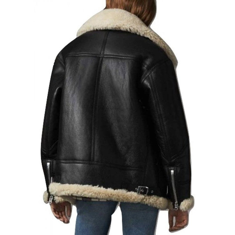 Women’s Ivory Shearling Black Leather Jacket