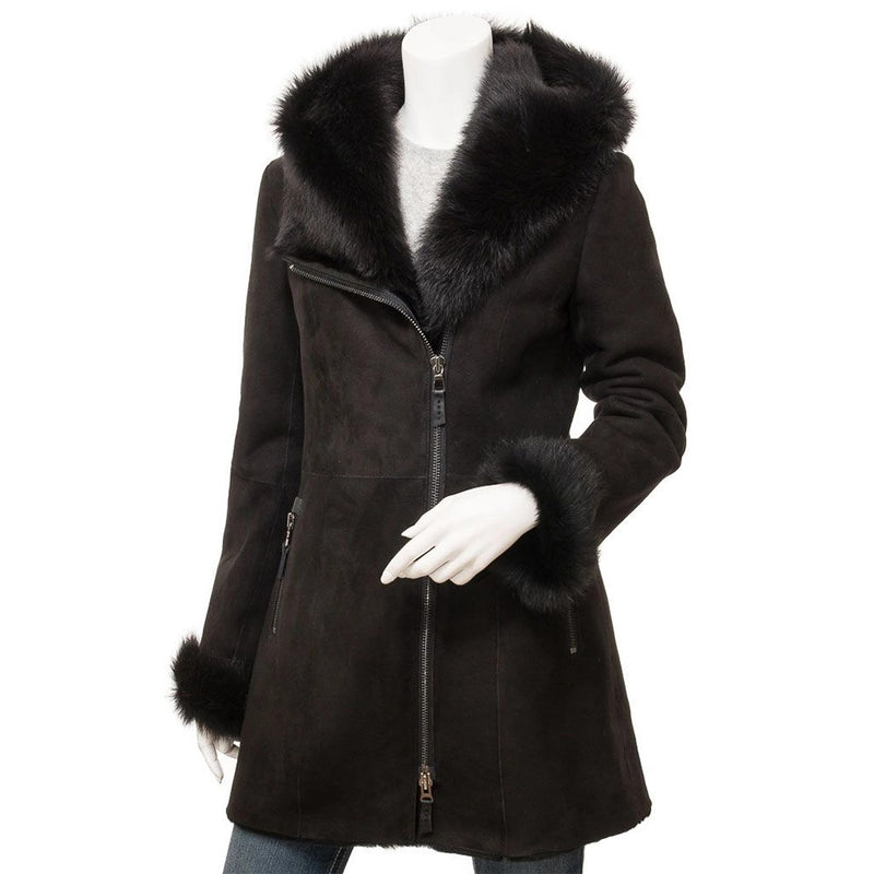 Women’s Black Sheepskin Shearling Parka