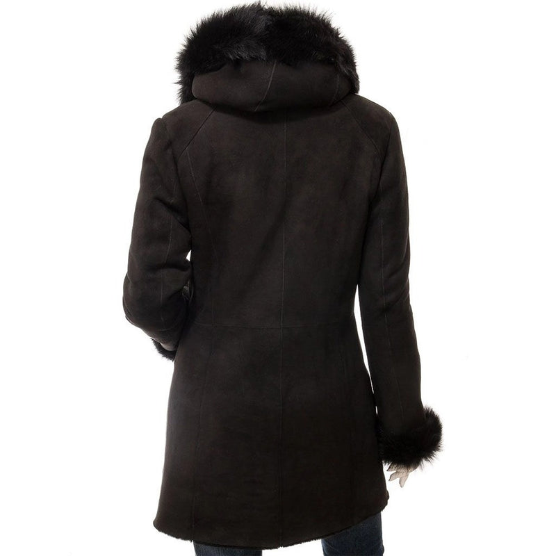 Women’s Black Sheepskin Shearling Parka