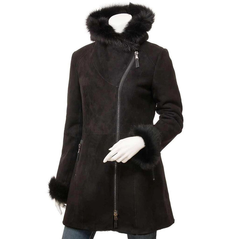 Women’s Black Sheepskin Shearling Parka