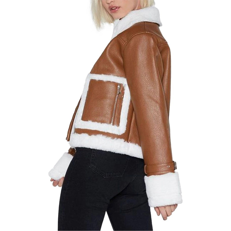 Women’s Brown Cropped Aviator Leather Jacket