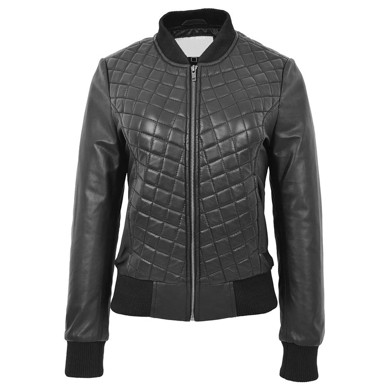 Women’s Quilted Black Bomber Leather Jacket