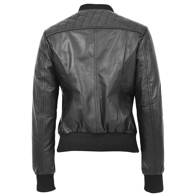 Women’s Quilted Black Bomber Leather Jacket