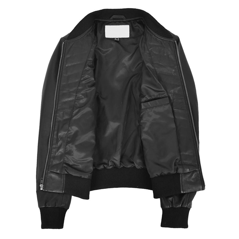 Women’s Quilted Black Bomber Leather Jacket