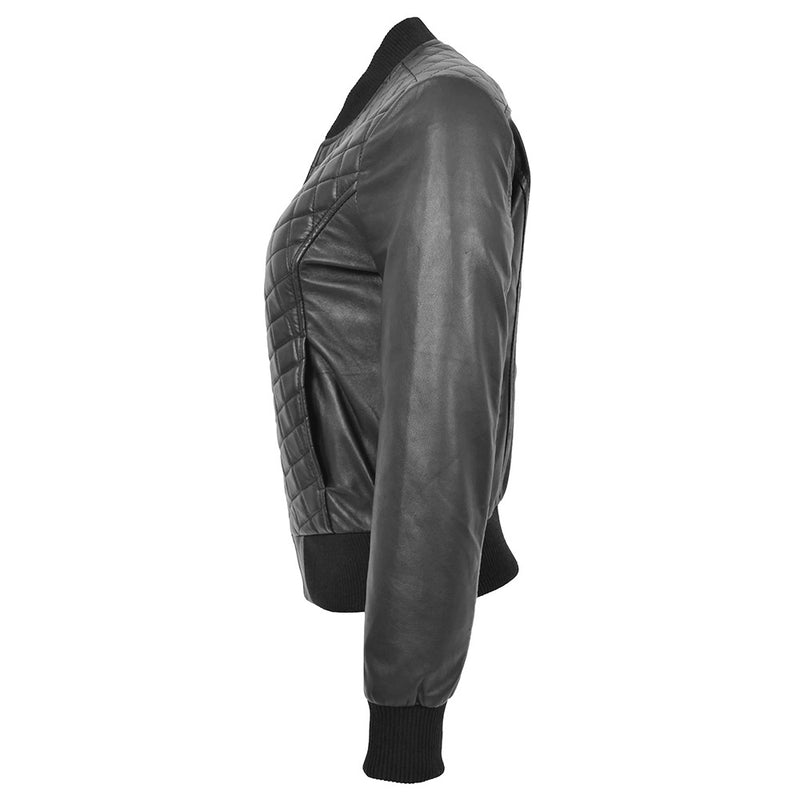 Women’s Quilted Black Bomber Leather Jacket