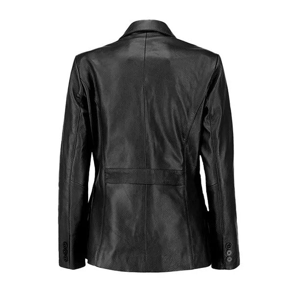 Women's Two-Button Black Leather Blazer