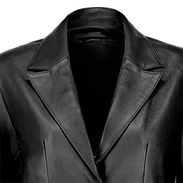 Women's Two-Button Black Leather Blazer