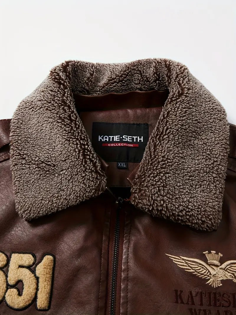 Brown Aviator Fur Collar Leather jacket for Biker