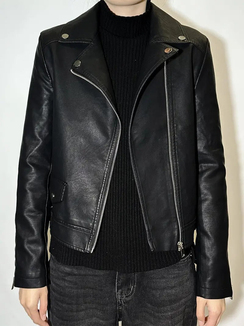 Black Vintage Style Leather Biker jacket