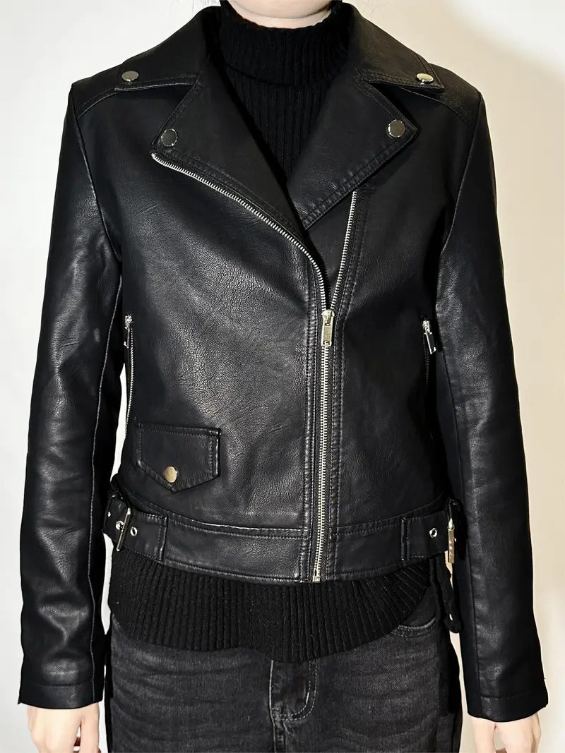 Black Vintage Style Leather Biker jacket