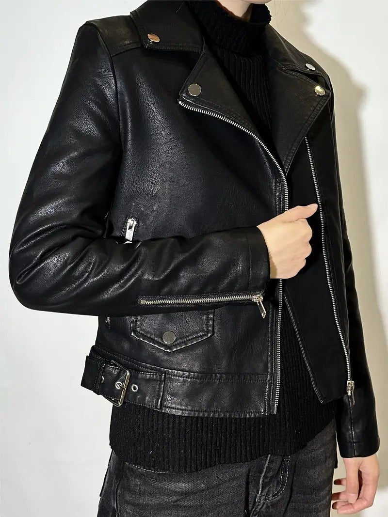 Black Vintage Style Leather Biker jacket