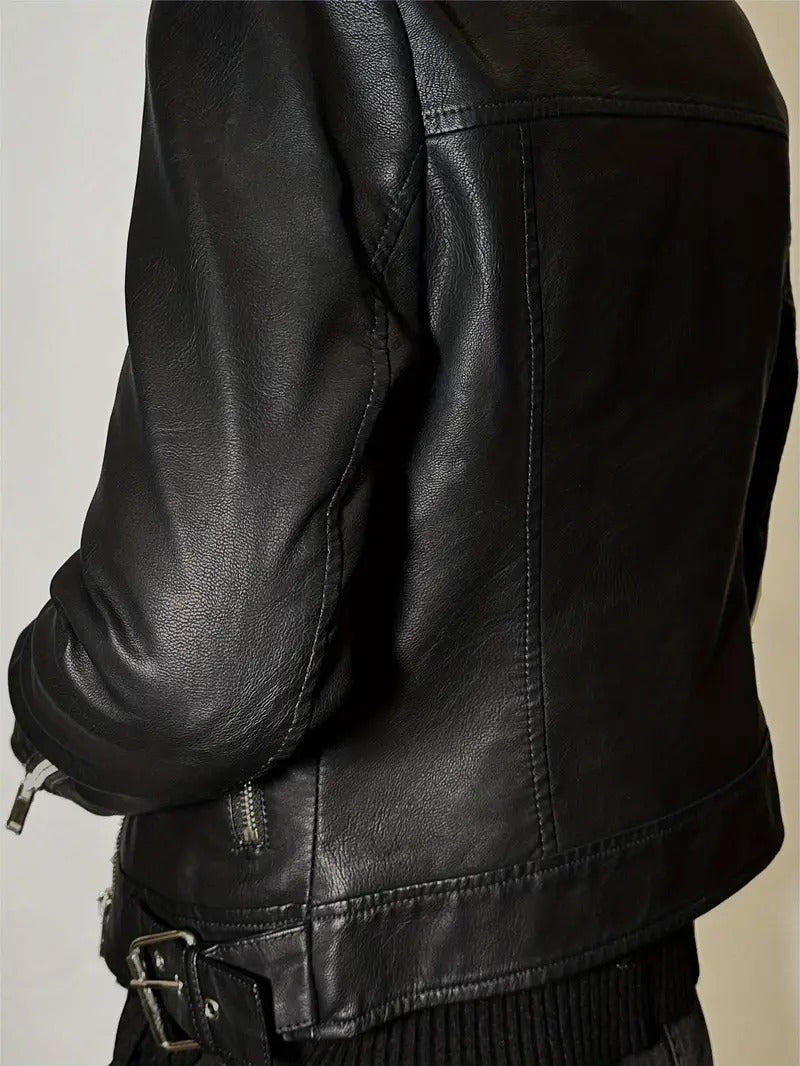 Black Vintage Style Leather Biker jacket